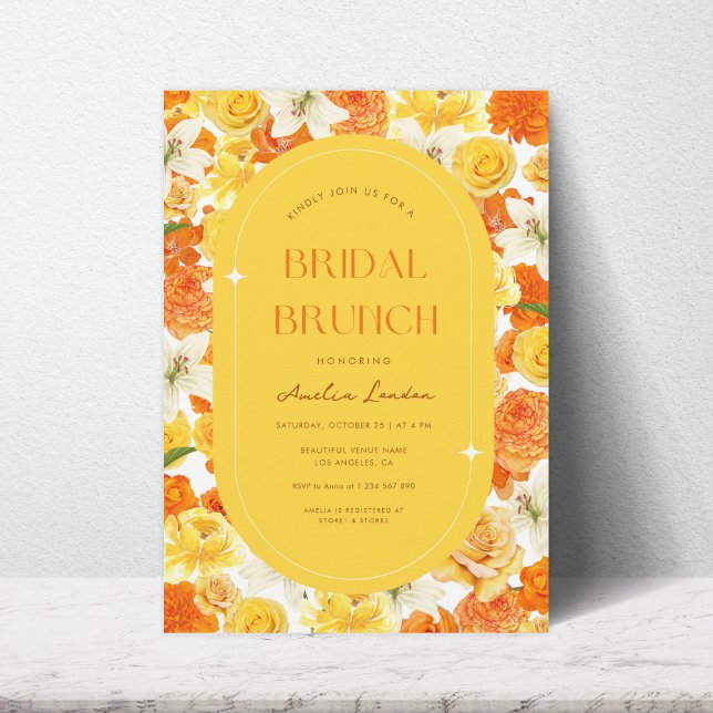 Djup & Ljus Gul Orange Blommig Bröllopsbrunch Inbjudningar (Skapare uppladdad)