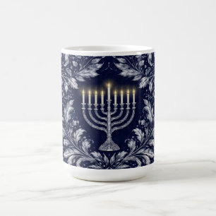 Djup Marinblå Menorah William Morris Mönster Kaffemugg
