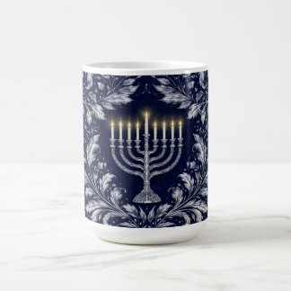 Djup Marinblå Menorah William Morris Mönster Kaffemugg