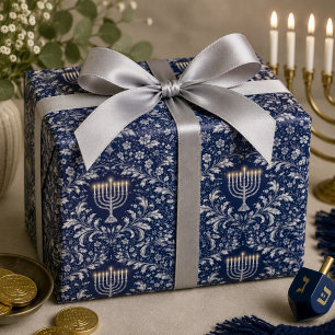Djup Marinblå Menorah William Morris Mönster Presentpapper