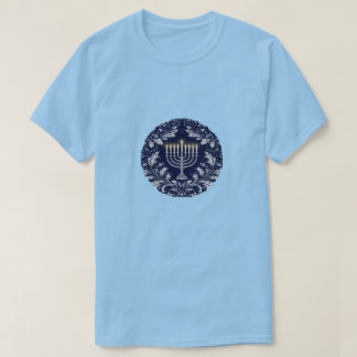 Djup Marinblå Menorah William Morris Mönster T Shirt