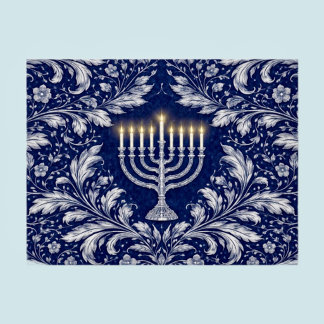 Djup Marinblå Menorah William Morris Mönster Vykort