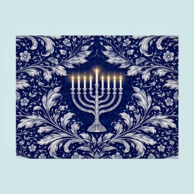 Djup Marinblå Menorah William Morris Mönster Vykort (Skapare uppladdad)