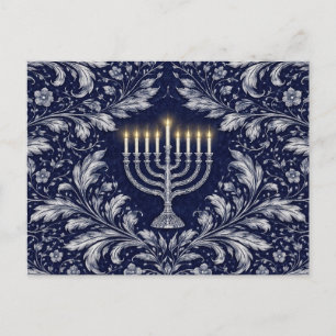Djup Marinblå Menorah William Morris Mönster Vykort