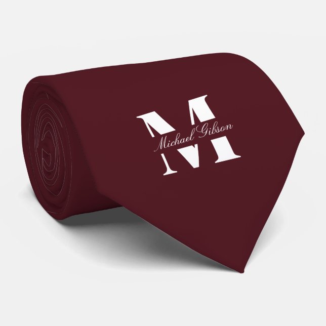 Djup Maroon | Anpassad Monogram Bröllop Trossherra Slips (Rullad)