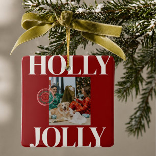 Djup Modern Familjefoto Söt Stämpel Julkort Julgransprydnad Keramik