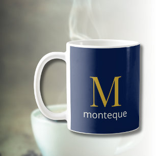 Djup Navy Guld Monogram Personligt Namn Lyx Kaffemugg