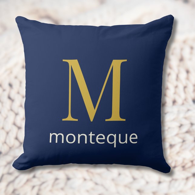 Djup Navy Guld Monogram Personligt Namn Lyx Kudde (Skapare uppladdad)