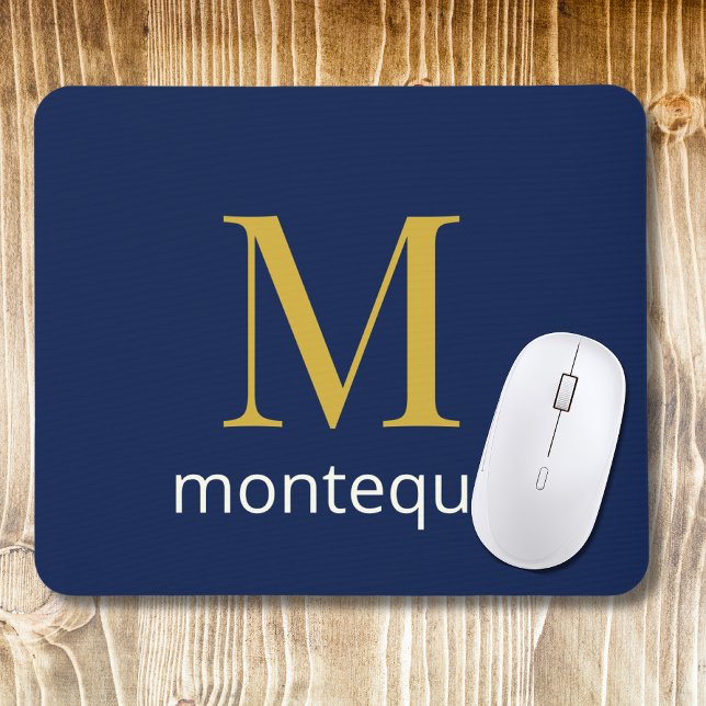 Djup Navy Guld Monogram Personligt Namn Lyx Musmatta (Skapare uppladdad)