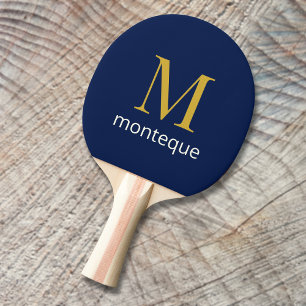 Djup Navy Guld Monogram Personligt Namn Lyx Pingisracket