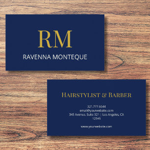 Djup Navy Guld Monogram Personligt Namn Lyx Visitkort