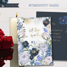 Djup Navy och Guld Blommig Akvarell Sympatiakort
