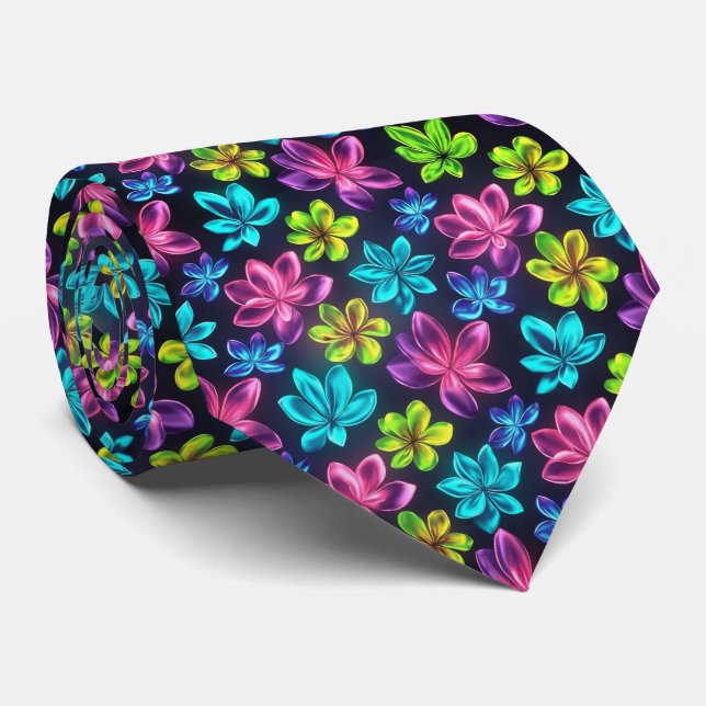Djup Neon Gradient Blommönster Slips (Rullad)
