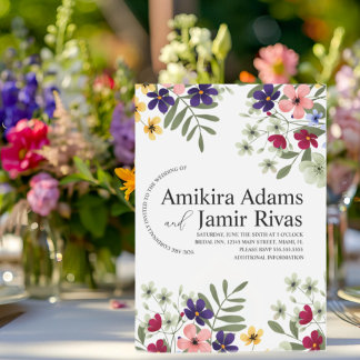 Djup och Ljus Vilda Blommor Bröllop Inbjudningar