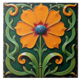 Djup Orange - blomma Kakelplatta