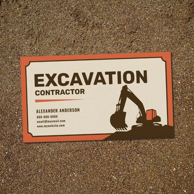 Djup Orange & Brun - Schaktentreprenör Visitkort (Deep Orange & Brown - Excavation Contractor Business Card)
