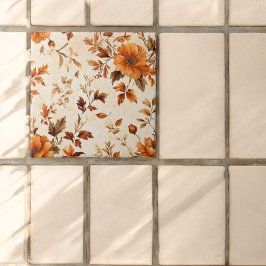 Djup Orange gul Vintage Blommigt Hösten Mönster Kakelplatta