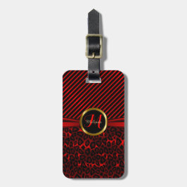 Djup Red Leopard Animal Mönster - Monogram Bagagebricka
