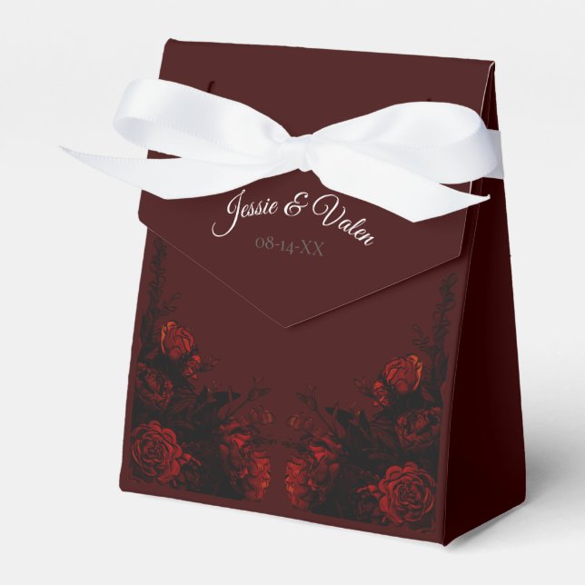 Djup röd blomster elegant gotisk bröllop presentaskar (Framsidan Sidan)