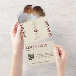 Djup röd & Elfenbens Typografi QR-kod Bröllop