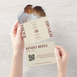 Djup röd & Elfenbens Typografi QR-kod Bröllop