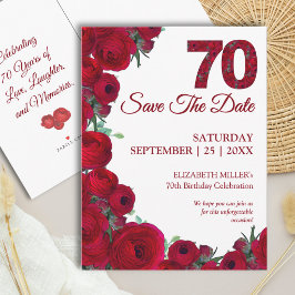 Djup Röda Blommor 70-årsfirande Save the Date Meddelande Vykort