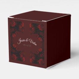 Djup Röda Blommor Elegant Gotisk Bröllop Presentaskar