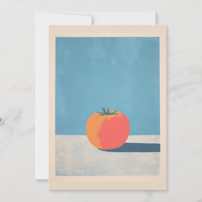 Djup Rödfärgad Tomat på Blå Minimalistisk Konst Kort (Framsida)