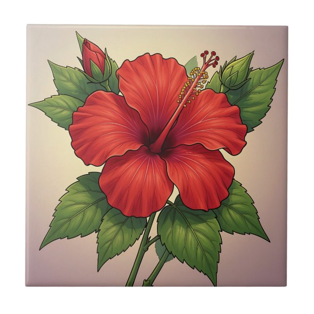 Djup Rödlöd Hibiskus Kakelplatta (Framsidan)