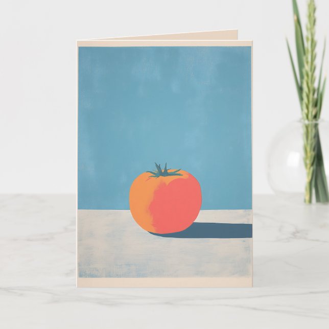 Djup Rödtomate på Blå Minimalistisk Konst Kort (Framsida)
