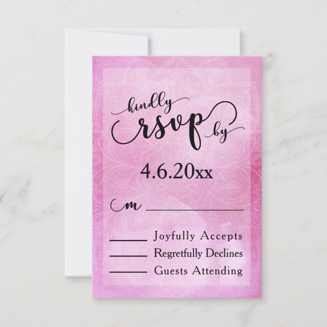 Djup Rosa Akvarell Mandala Modern Bröllop RSVP 2 OSA Kort (Framsida)