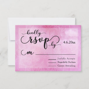 Djup Rosa Akvarell Mandala Modern Bröllop RSVP OSA Kort
