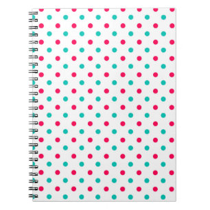 Djup Rosa, Aqua, White Polka Doted Anteckningsbok Med Spiral