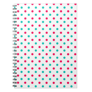 Djup Rosa, Aqua, White Polka Doted Anteckningsbok Med Spiral