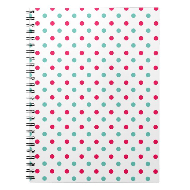 Djup Rosa, Aqua, White Polka Doted Anteckningsbok Med Spiral (Framsidan)