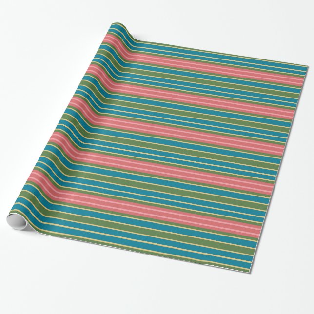 Djup Rosa Blå Grönt med stripe-insvällning Papper Presentpapper (Utrullad)