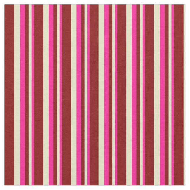Djup Rosa, Blek Goldenrod & Maroon Färgad Linjer Tyg (Närbild)