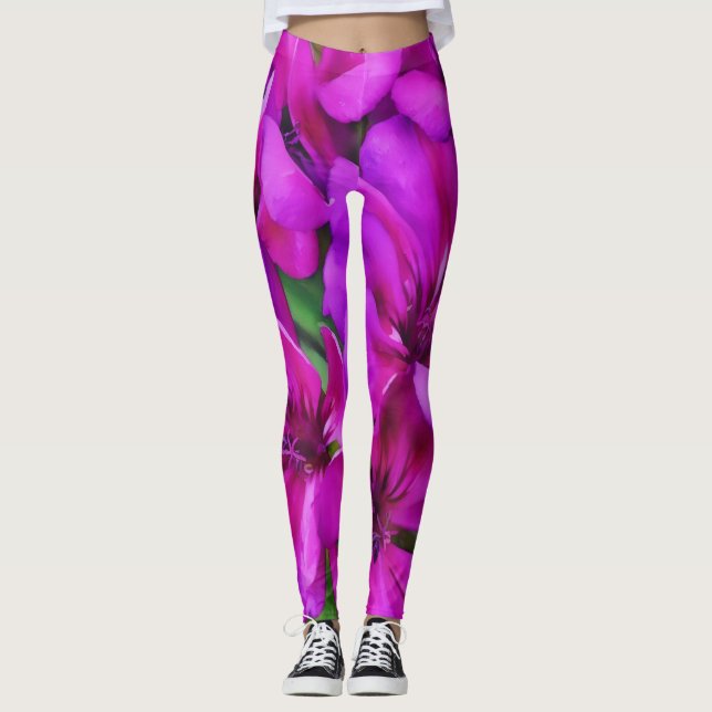 Djup Rosa Blommigt Watercolor Stil Art Leggings (Framsida)