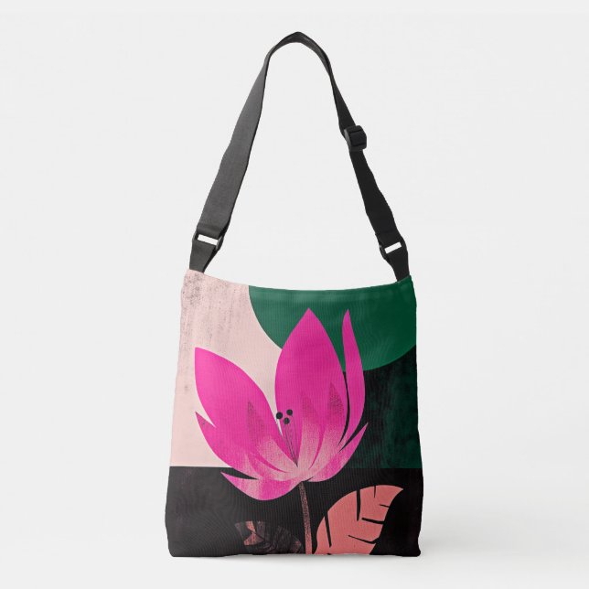 Djup Rosa Blomning på Svart Axelväska (Framsida)