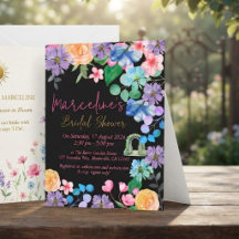 Djup rosa blomster vattenfärg brudslöja