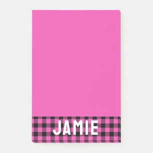 Djup Rosa Buffalo Check White Namn Post-it Block