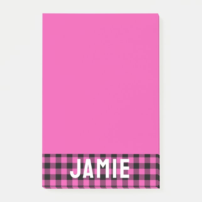 Djup Rosa Buffalo Check White Namn Post-it Block (Framsida)
