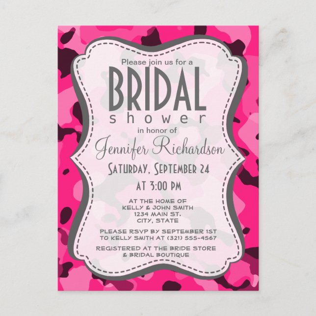 Djup Rosa Camo; Kamouflage Inbjudan Vykort (Framsida)