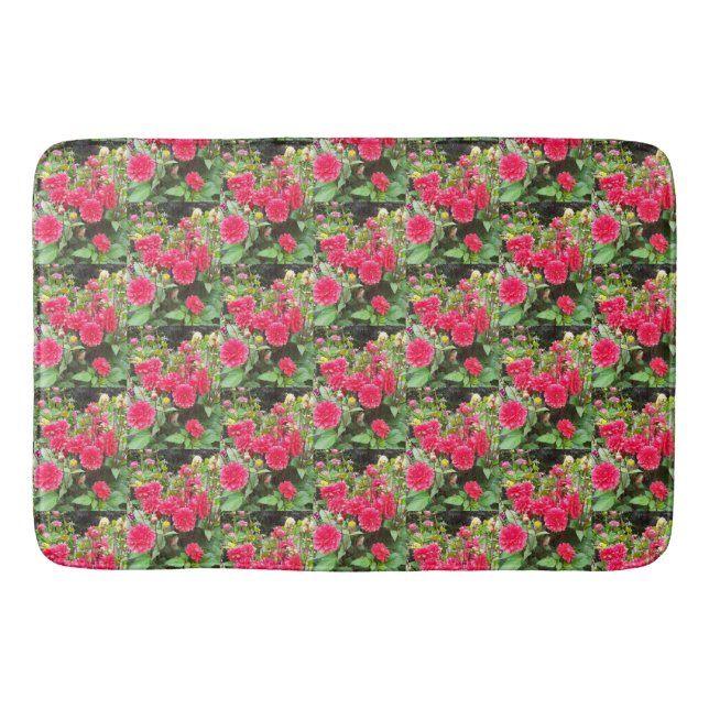 Djup Rosa Dahlias Bath Mat Badrumsmatta (Framsidan)