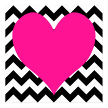 Djup Rosa Heart på Black and White Zigzag