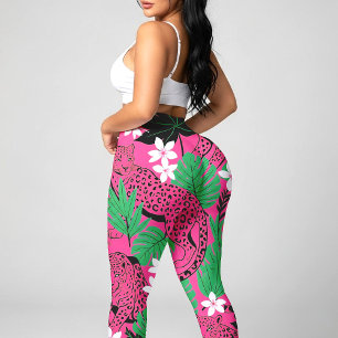 Djup Rosa Leopard Tropisk Djungel Sömlös Mönster Leggings