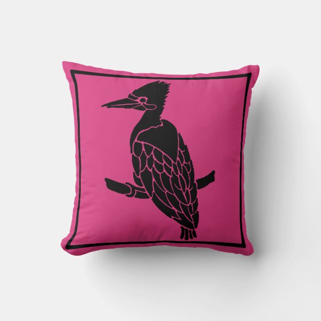 Djup Rosa med Black Bird Pillow Kudde (Framsida)