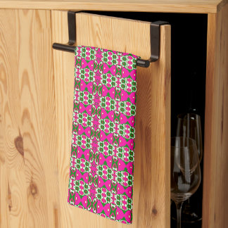 Djup rosa och grön geometrisk retro mönster kökshandduk