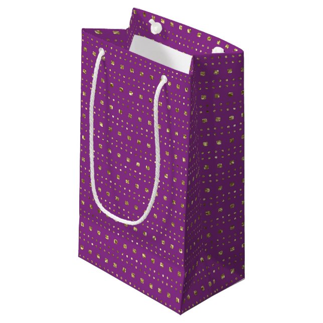 Djup Rosa och Guld Squares Mönster Gift Bag (Framsidan Vinklad)