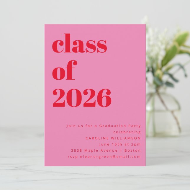 Djup Rosa och Röd Klass 2026 Examen Fest Inbjudningar (Stående Fram)